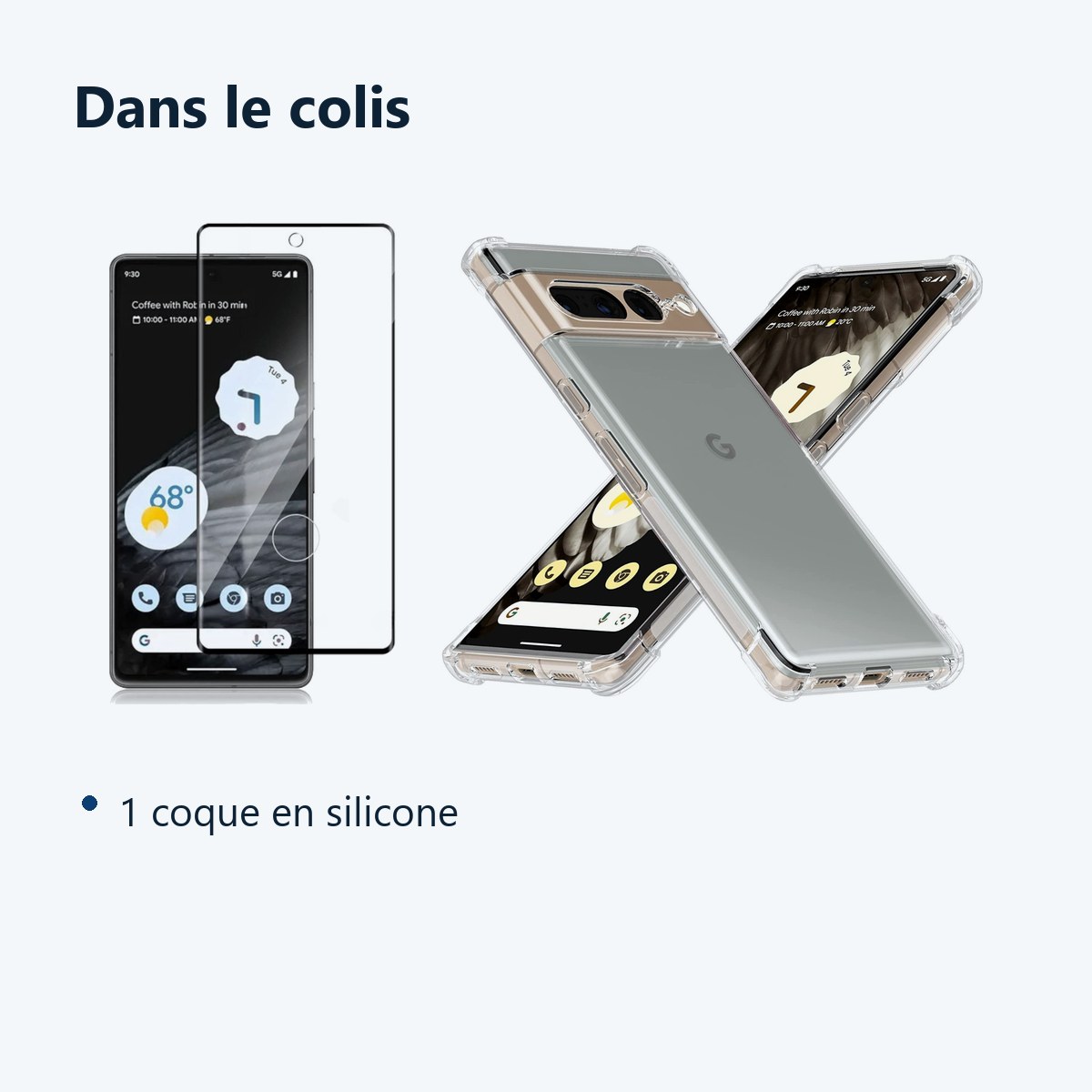 Contenu du colis – Coque Silicone Angles Renforces + Vitre Protection Ecran Pour Google Pixel 7 Pro 5G