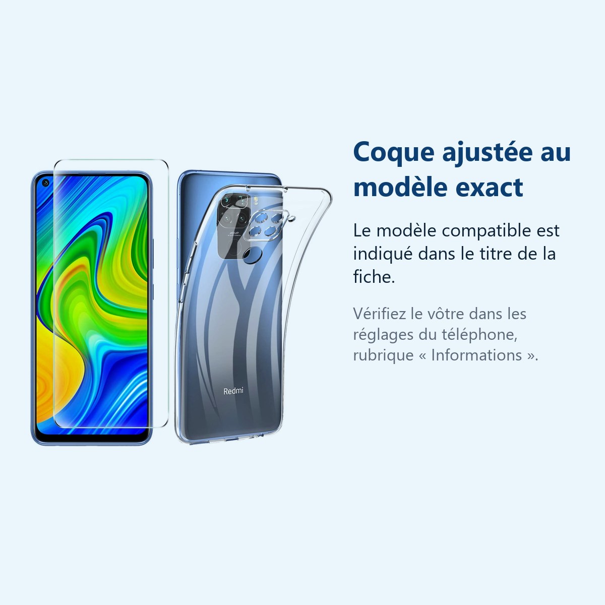 Accessoire ajusté au modèle exact – Coque Silicone + Verre Trempé pour Xiaomi Redmi Note 9