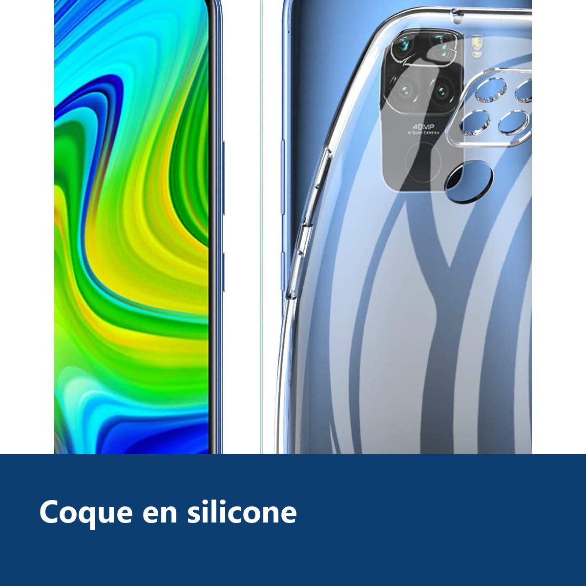 Vue de détail – Coque Silicone + Verre Trempé pour Xiaomi Redmi Note 9