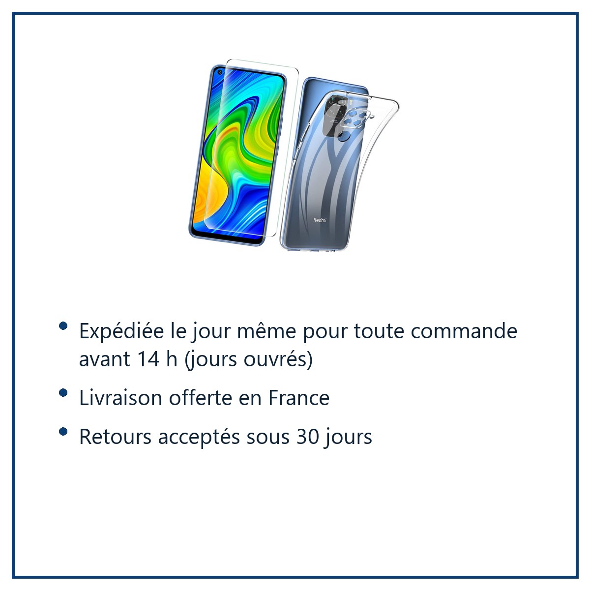 Expédition le jour même, livraison offerte, retours sous 30 jours – Coque Silicone + Verre Trempé pour Xiaomi Redmi Note 9