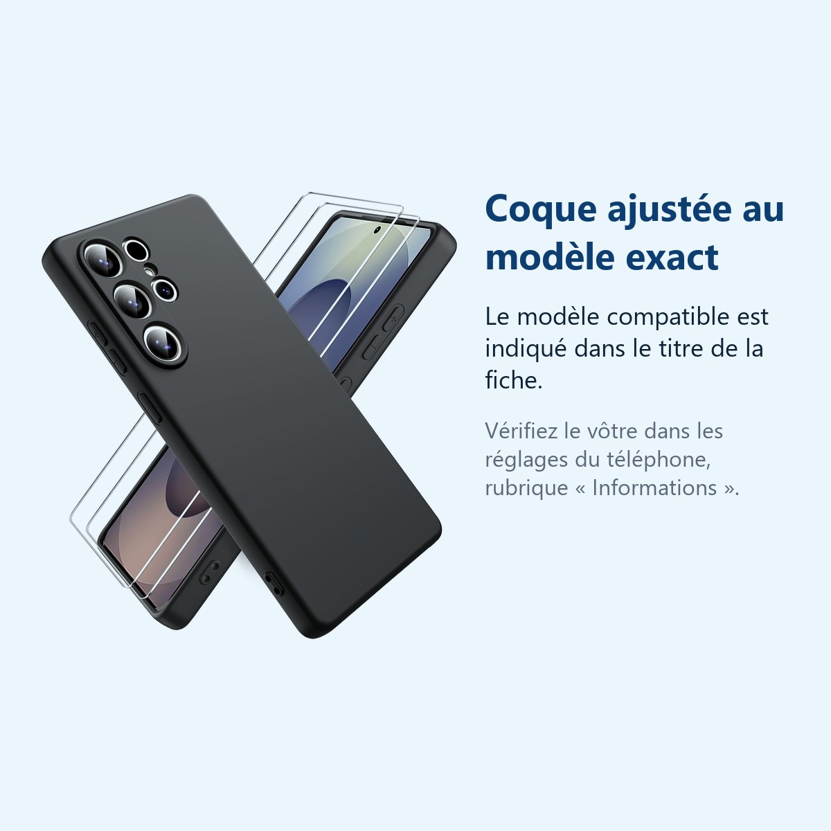 Accessoire ajusté au modèle exact – Coque Pour Samsung Galaxy S25 Ultra Silicone Noir + 2 Verres Trempes