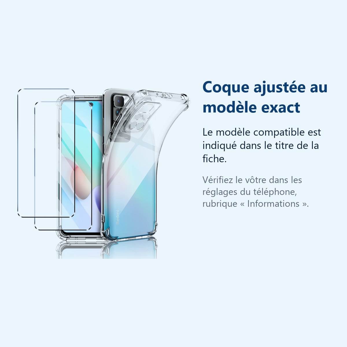 Accessoire ajusté au modèle exact – Coque Silicone Transparente Quatre Coins Renforces + 2 Verres Trempes Pour Xiaomi Redmi