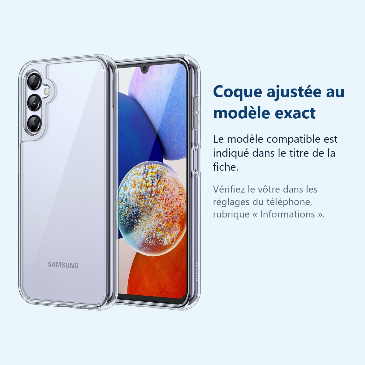 Accessoire ajusté au modèle exact – Coque Transparente pour Samsung Galaxy A14 4G/5G (6,6 pouces)