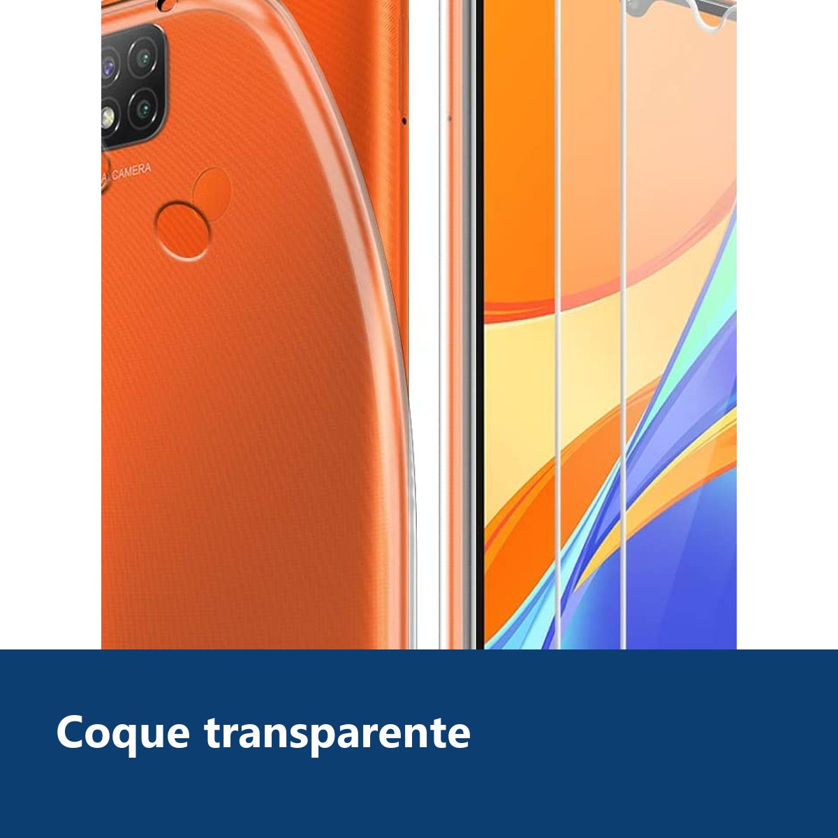 Vue de détail – Coque Silicone Transparente + 2 Verres Trempes Pour Xiaomi Redmi 9C