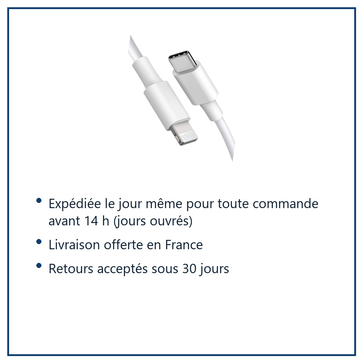 Expédition le jour même, livraison offerte, retours sous 30 jours – Cable USB-C vers Lightning 1 m Blanc Pour Apple iPhone iP