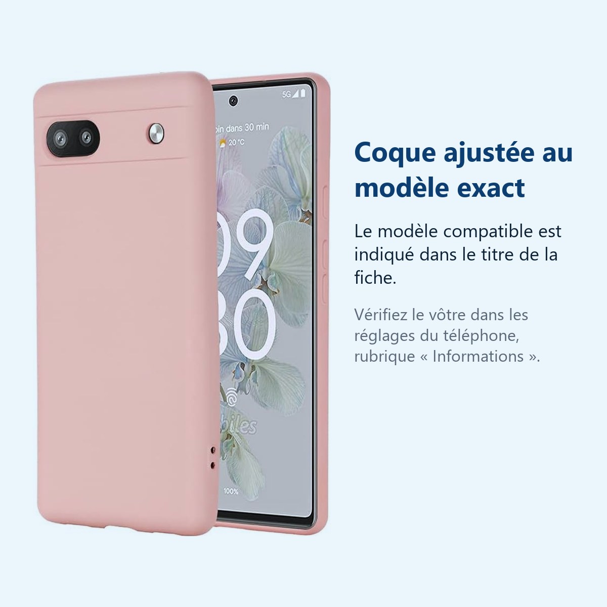 Accessoire ajusté au modèle exact – Coque Silicone Couleur Rose Pour Google Pixel 6A