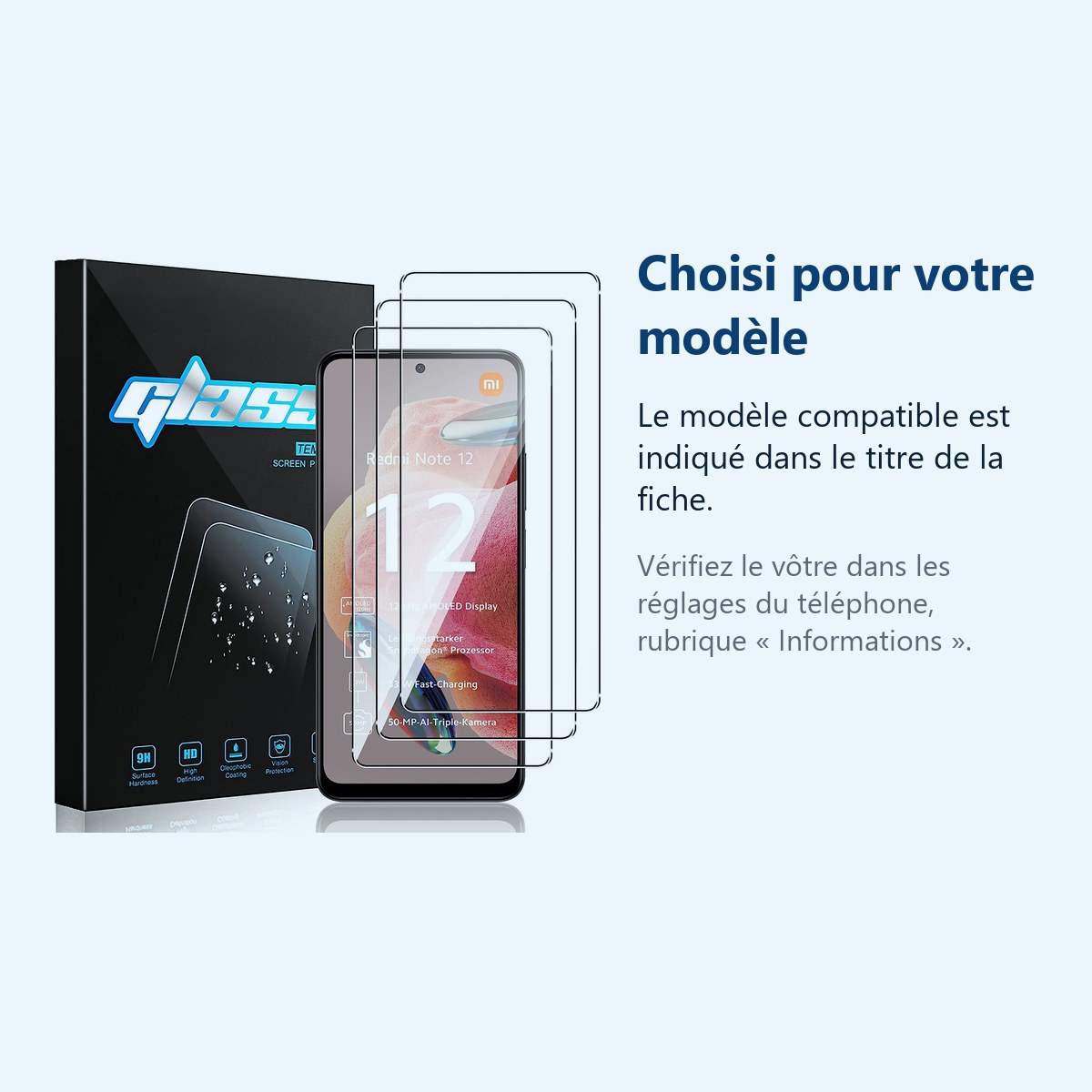 Accessoire ajusté au modèle exact – Verres Trempes X3 Pour Xiaomi Redmi Note 12 4G