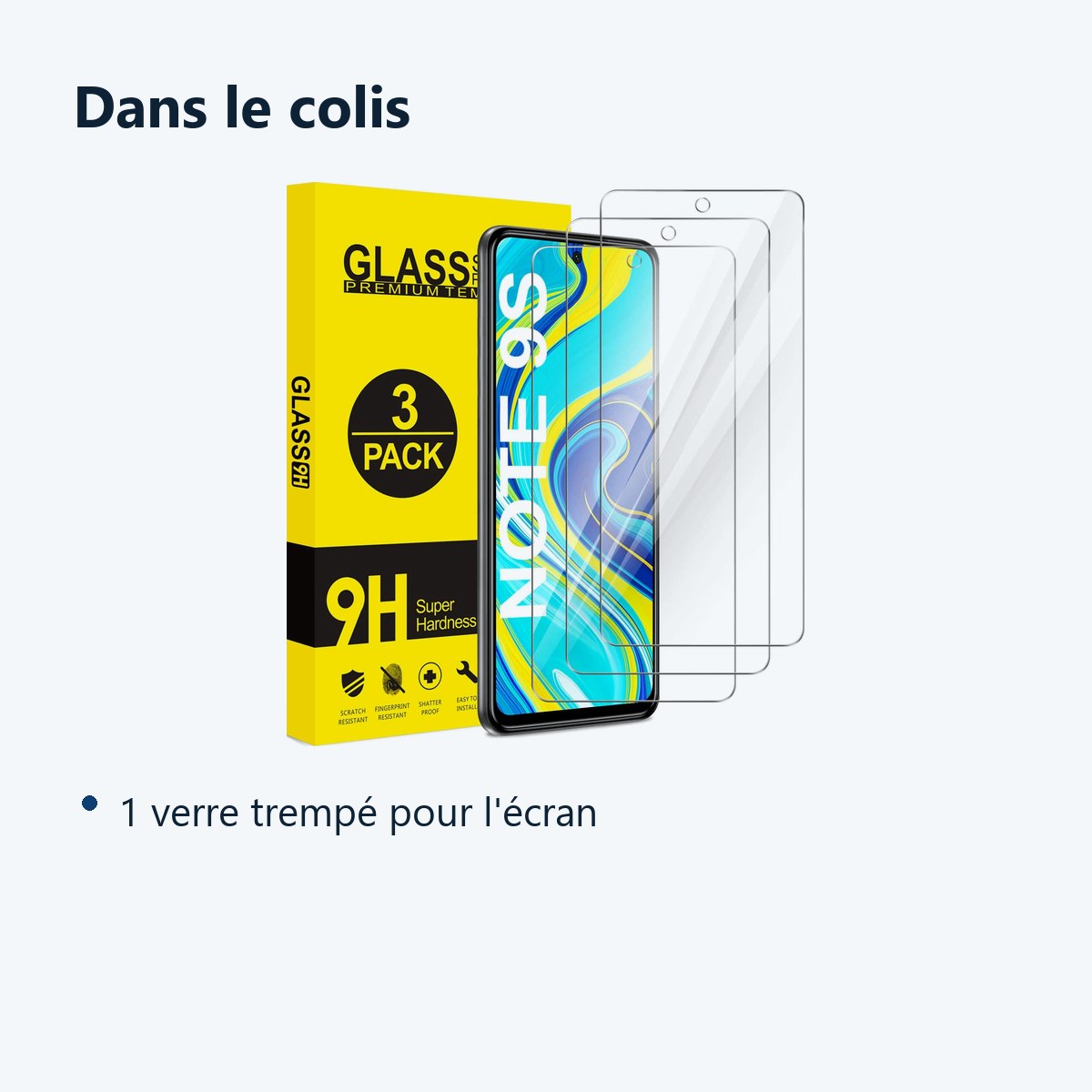 Contenu du colis – Verres Trempe Haute Resistance Pour Xiaomi Redmi Note 9S /9 Pro / 9 Pro Max Pack X3 Protection Ecran