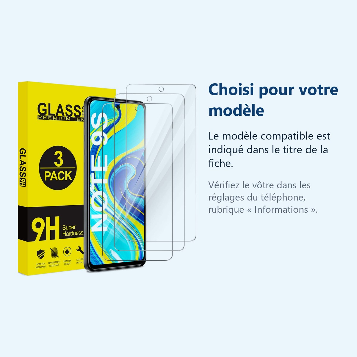 Accessoire ajusté au modèle exact – Verres Trempe Haute Resistance Pour Xiaomi Redmi Note 9S /9 Pro / 9 Pro Max Pack X3 Prote