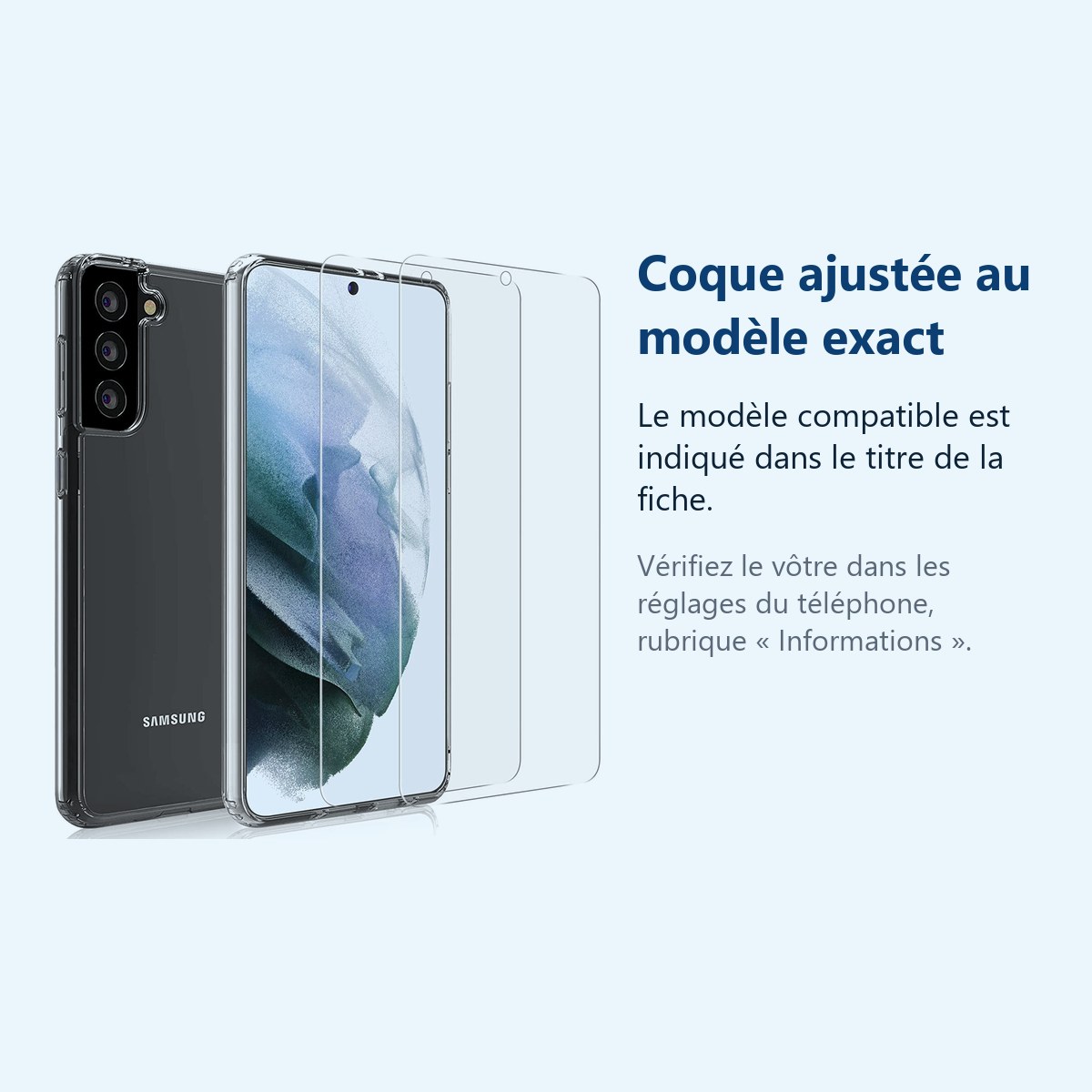 Accessoire ajusté au modèle exact – Coque Silicone Transparente + 2 Verres Trempes Pour Samsung Galaxy S21 5G