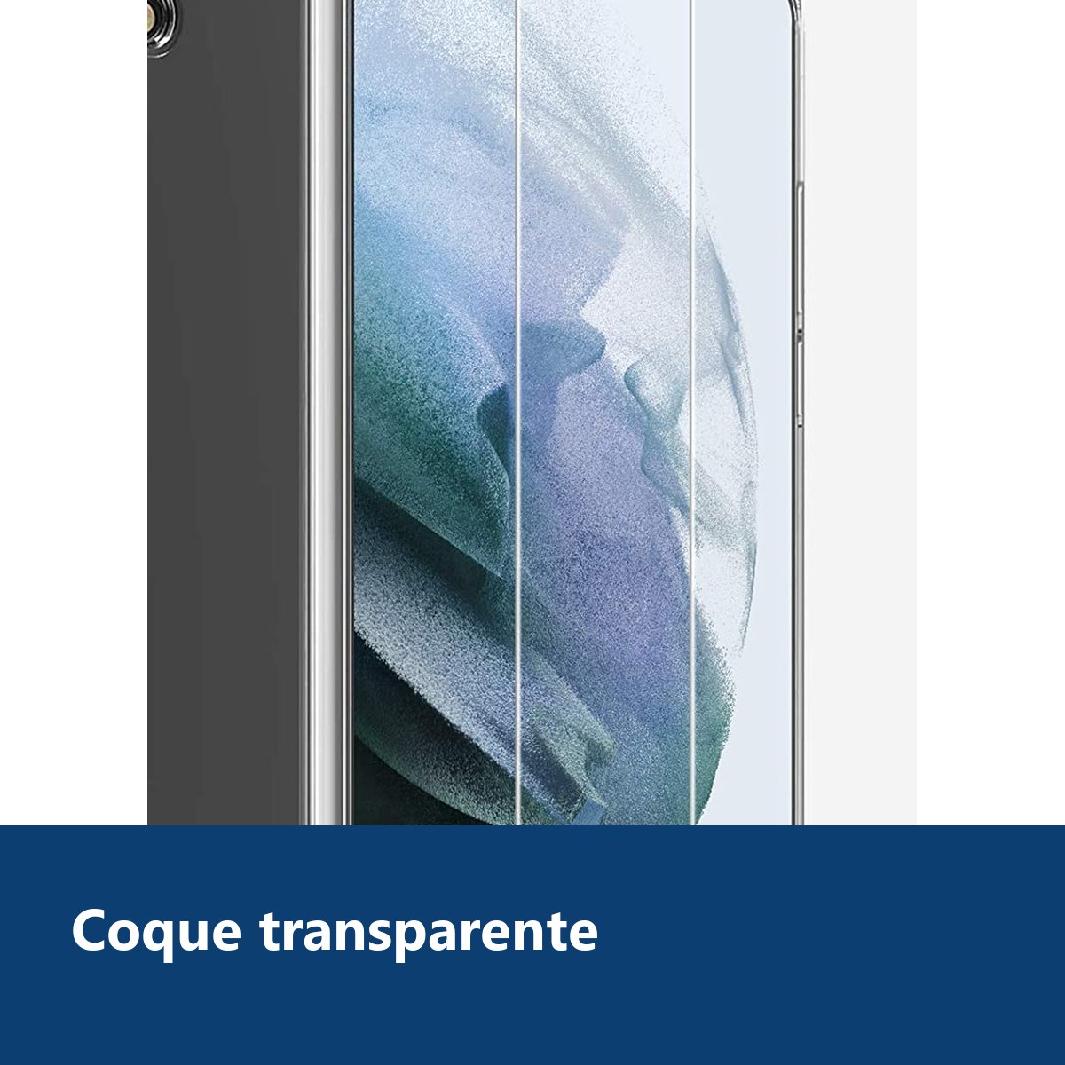 Vue de détail – Coque Silicone Transparente + 2 Verres Trempes Pour Samsung Galaxy S21 5G