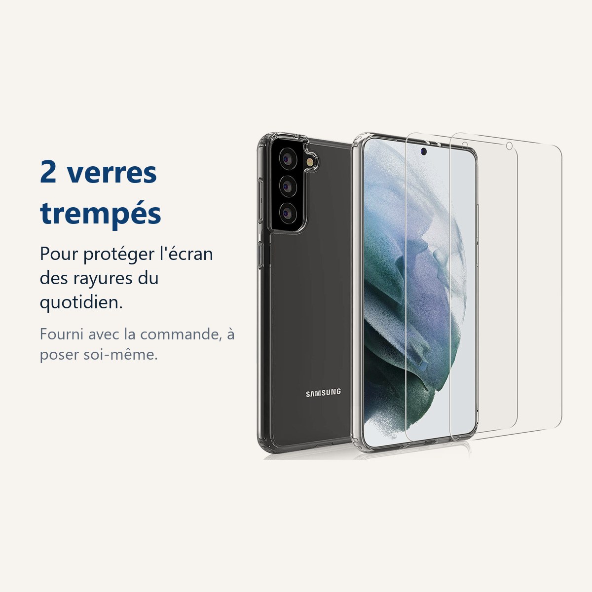 Verre trempé pour protéger lécran – Coque Silicone Transparente + 2 Verres Trempes Pour Samsung Galaxy S21 5G
