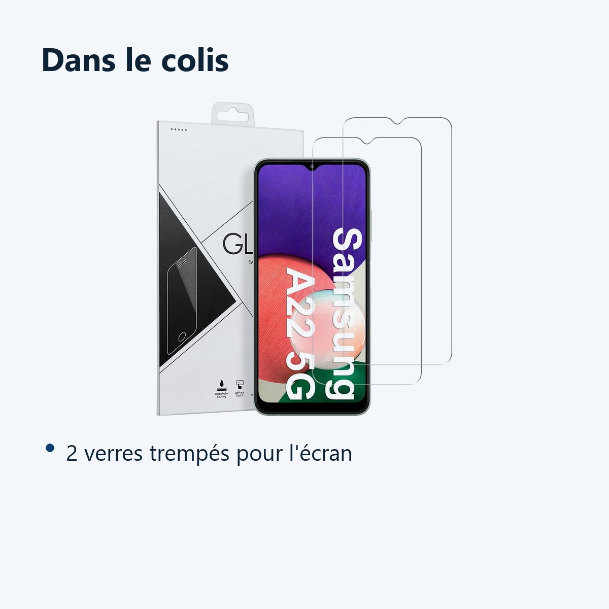 Contenu du colis – Verres Trempes X2 Pour Samsung A22 5G