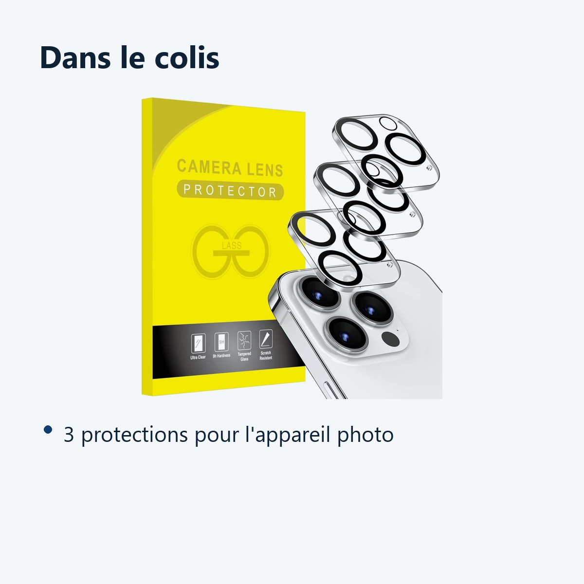 Contenu du colis – Verres Protection Camera Arriere X3 Pour iPhone 14 Pro