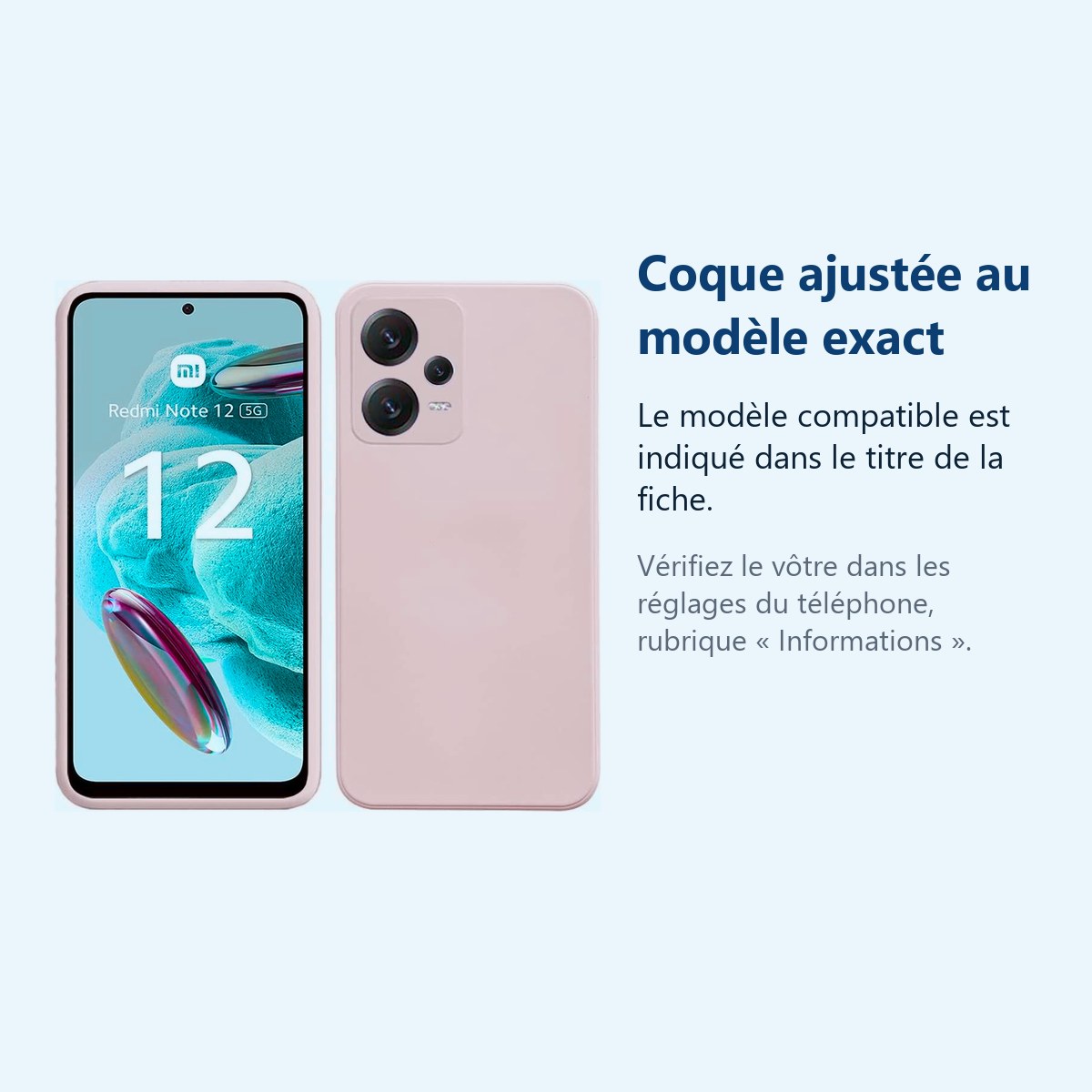 Accessoire ajusté au modèle exact – Coque Silicone Rose Pour Xiaomi Redmi Note 12 5G