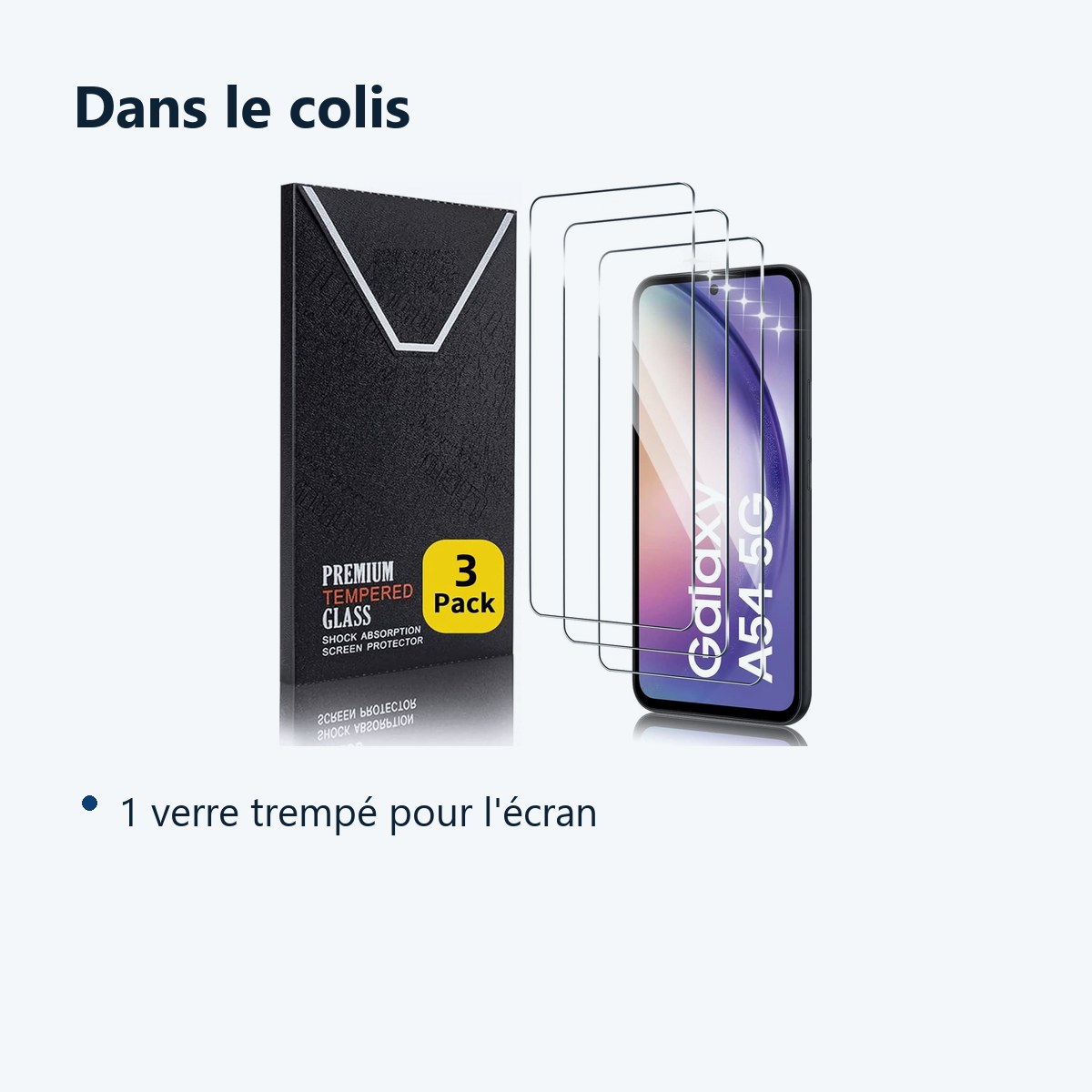Contenu du colis – Verre Trempé pour Samsung Galaxy A54 5G (6,4 pouces) [Pack 3] Film Vitre Protection Ecran