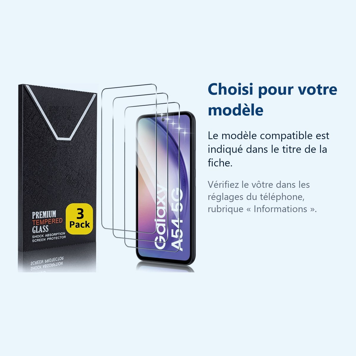 Accessoire ajusté au modèle exact – Verre Trempé pour Samsung Galaxy A54 5G (6,4 pouces) [Pack 3] Film Vitre Protection Ecran