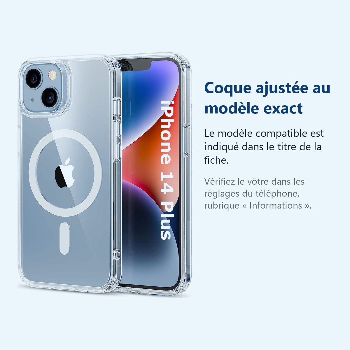 Accessoire ajusté au modèle exact – Coque Silicone Transparente Compatible Magsafe Pour iPhone 14 Plus