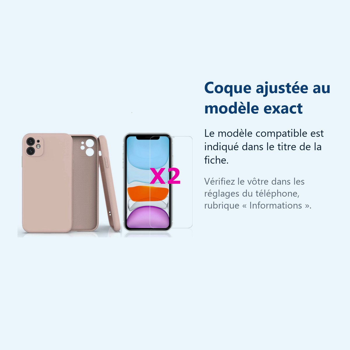 Accessoire ajusté au modèle exact – Coque Silicone Pour iPhone 11 Couleur Rose Protection Objectif Appareil Photo + 2 Verres