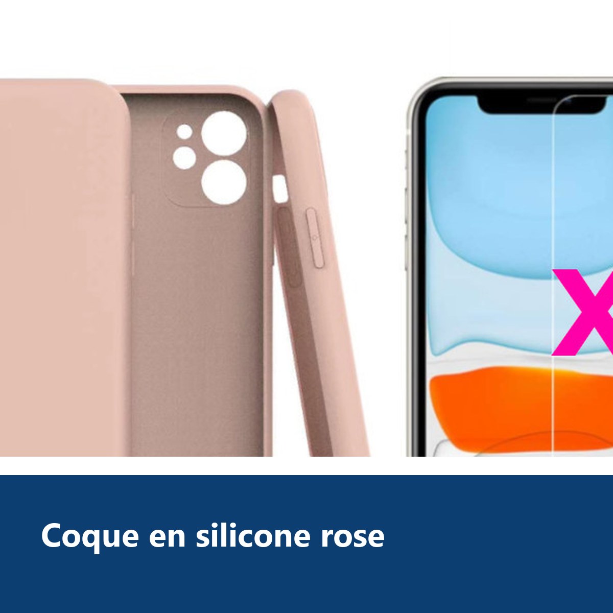 Vue de détail – Coque Silicone Pour iPhone 11 Couleur Rose Protection Objectif Appareil Photo + 2 Verres Trempe Protection Ec