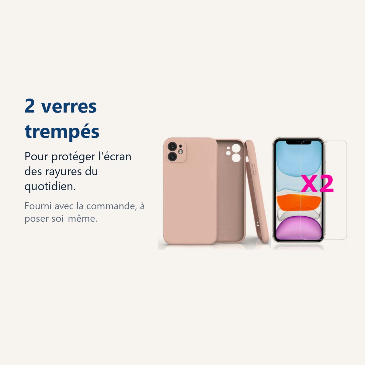 Verre trempé pour protéger lécran – Coque Silicone Pour iPhone 11 Couleur Rose Protection Objectif Appareil Photo + 2 Verres