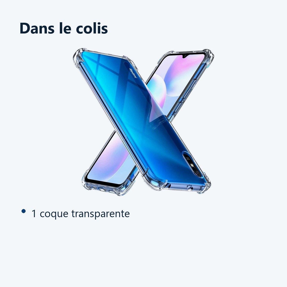 Contenu du colis – Coque Silicone Transparente Angles Renforces Pour Xiaomi Redmi 9A