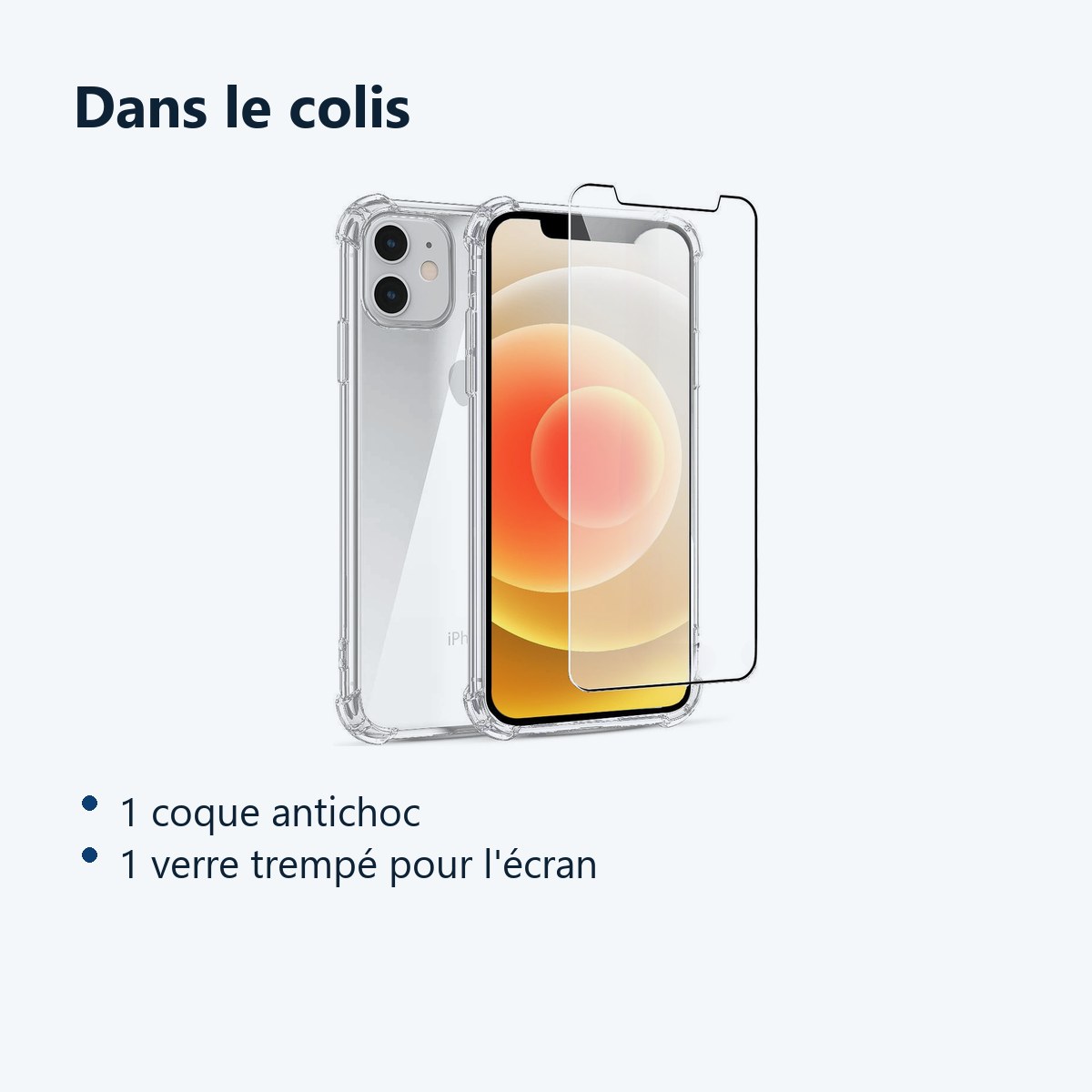 Contenu du colis – Coque antichoc pour iPhone 12 Mini (5,4 pouces) et Verre Trempé Film Protection Ecran