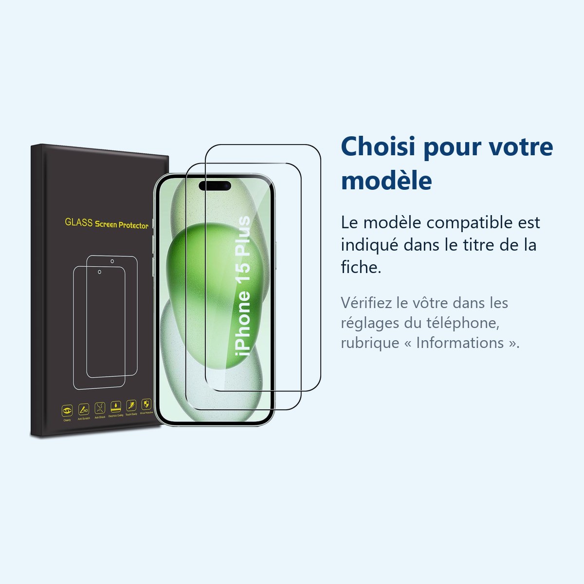 Accessoire ajusté au modèle exact – Verres Trempes X2 Pour iPhone 15 Plus