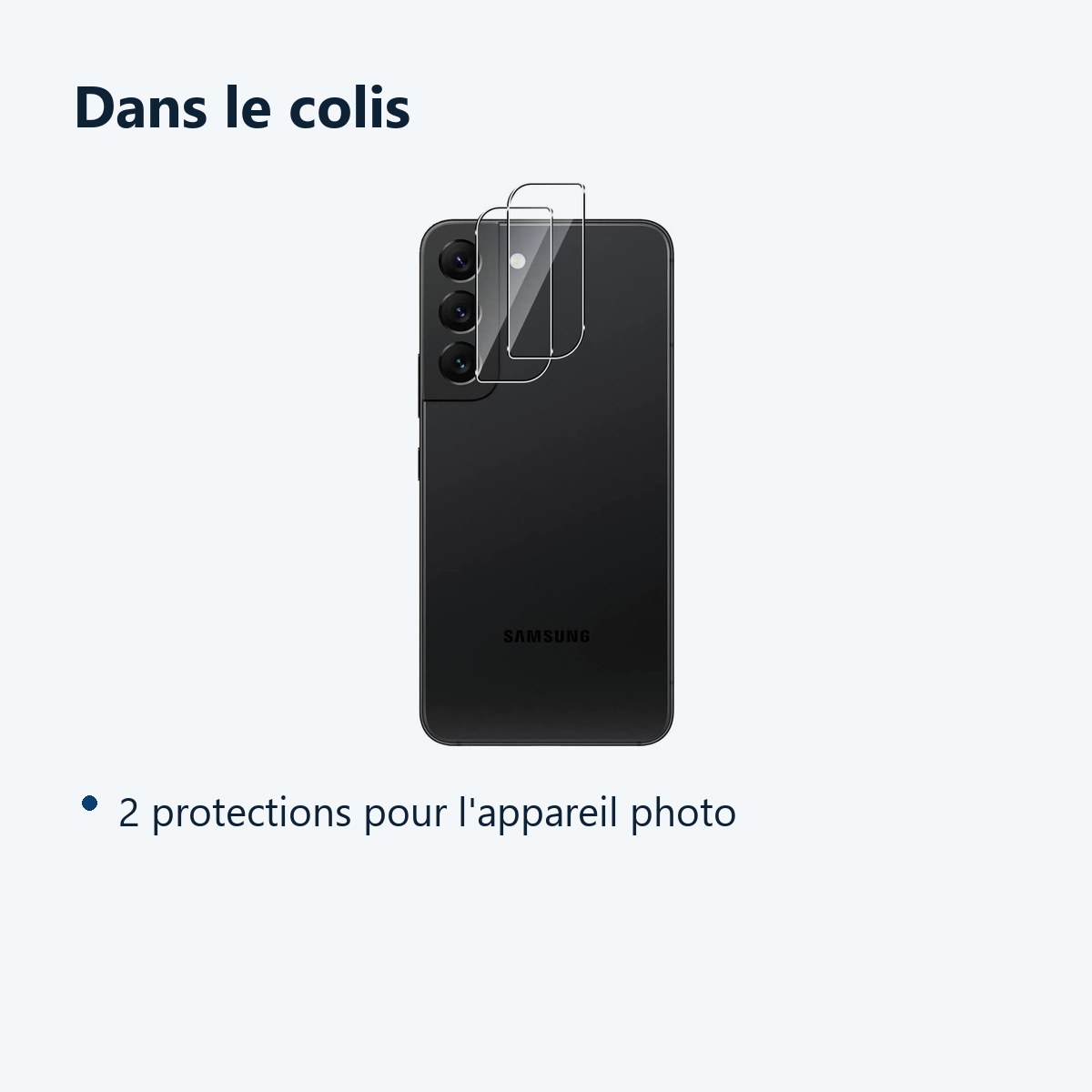 Contenu du colis – Verres Protection Camera Arriere Transparent X2 Pour Samsung Galaxy S22 Plus