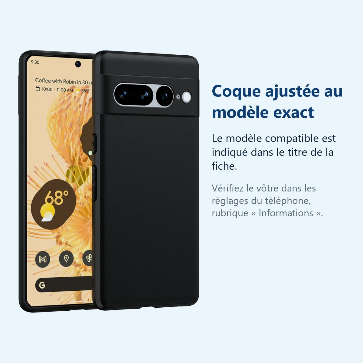 Accessoire ajusté au modèle exact – Coque Silicone Noire Pour Google Pixel 7 Pro 5G