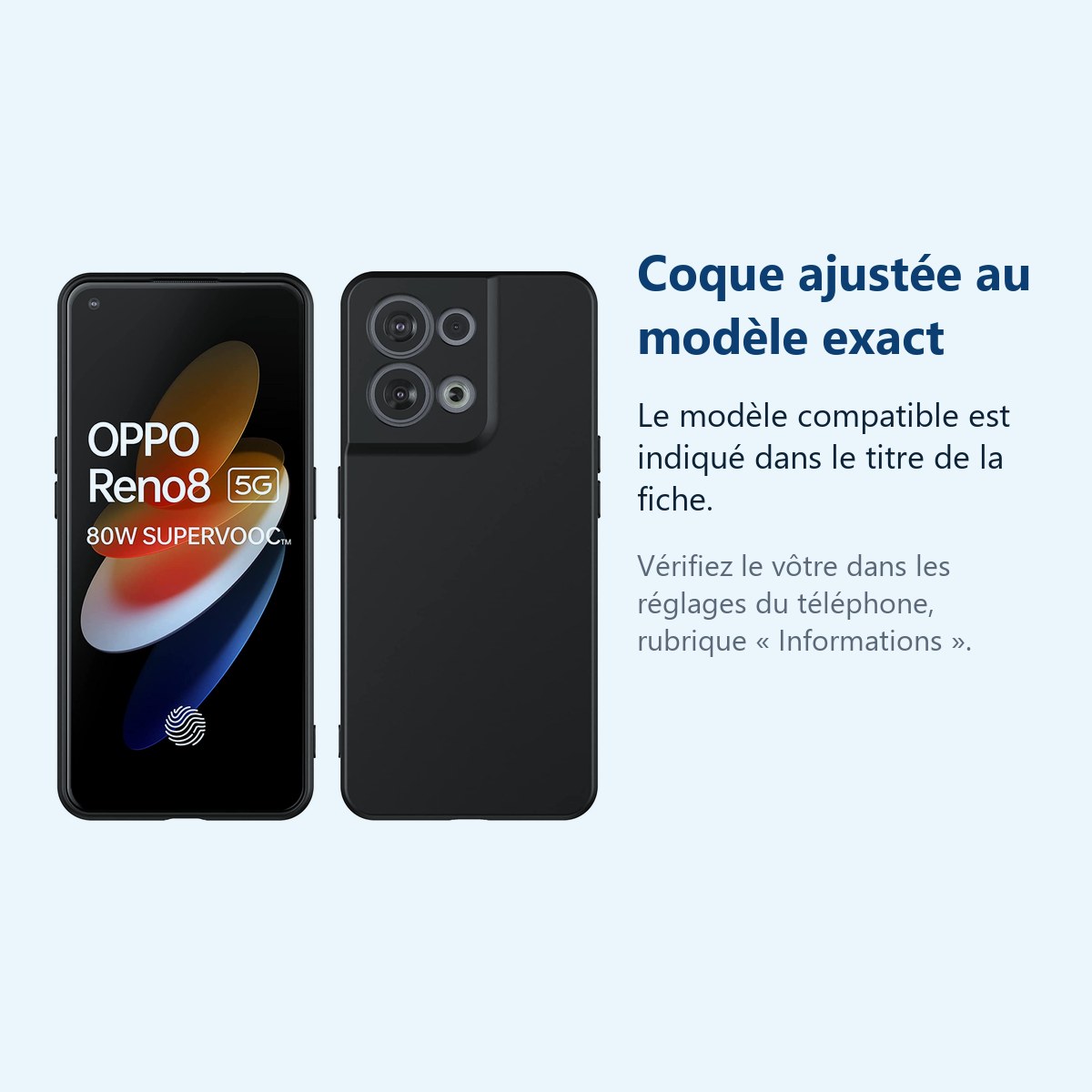 Accessoire ajusté au modèle exact – Coque Silicone Couleur Noire Pour Oppo Reno 8 5G