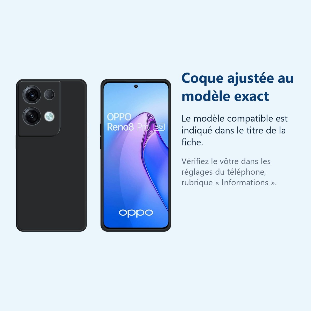 Accessoire ajusté au modèle exact – Coque Silicone Couleur Noire Pour Oppo Reno 8 Pro 5G