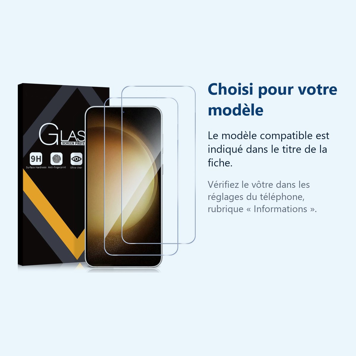 Accessoire ajusté au modèle exact – Verre Trempé pour Samsung Galaxy S23 Plus (6,6 pouces) [Pack 2] Film Vitre Protection Ecr
