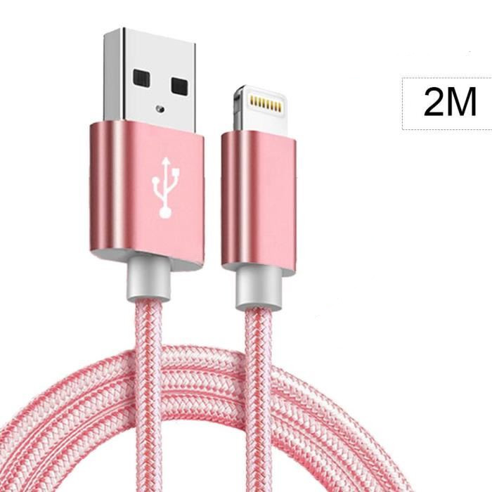 Chargeur pour téléphone mobile GENERIQUE Cable Noodle 1m Chargeur + Prise  Secteur pour IPHONE Xr USB Lightning Murale Pack (ROSE PALE)