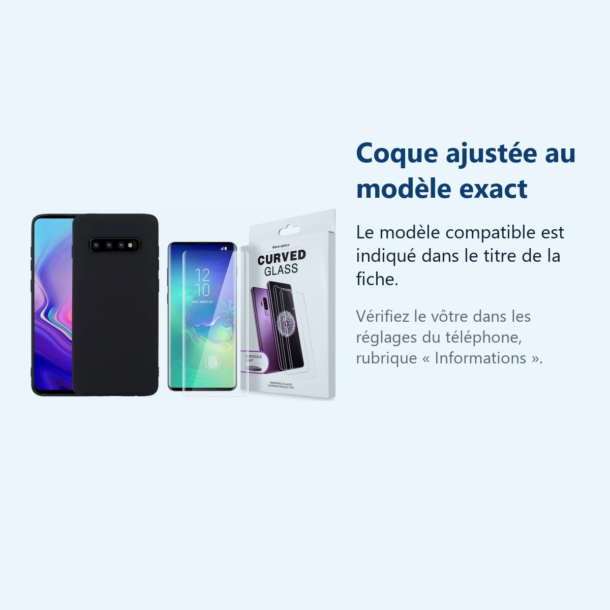 Accessoire ajusté au modèle exact – Coque Souple Silicone Pour Samsung Galaxy S10 Plus Noir + Verre Trempé Anti chocs et Rayu