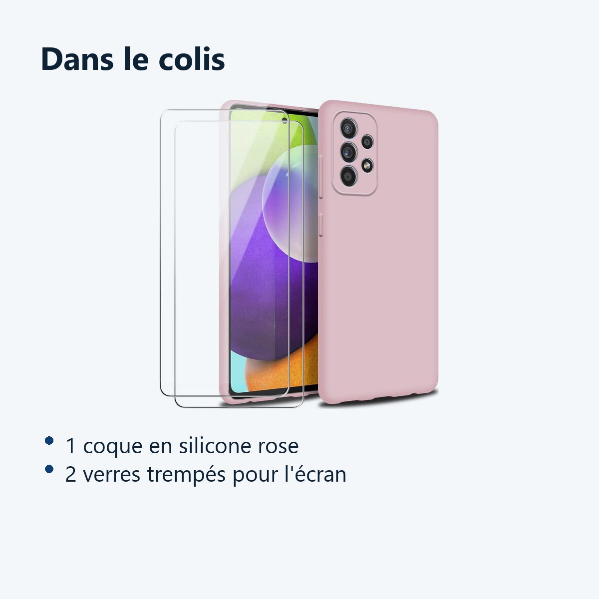 Contenu du colis – Coque Silicone Rose + 2 Verres Trempes Pour Samsung A53 5G