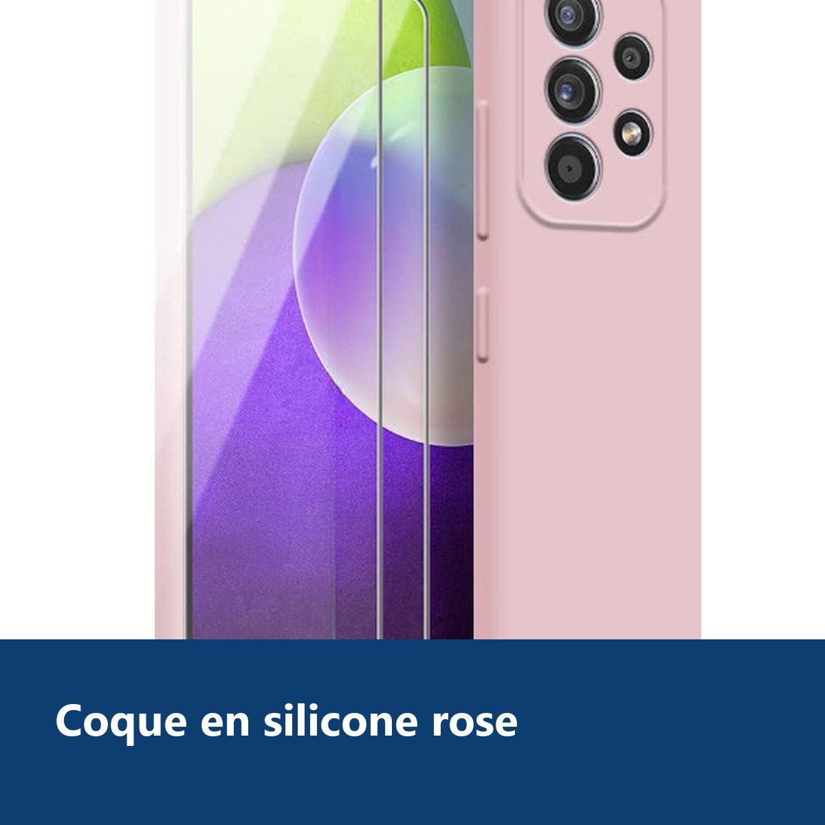 Vue de détail – Coque Silicone Rose + 2 Verres Trempes Pour Samsung A53 5G