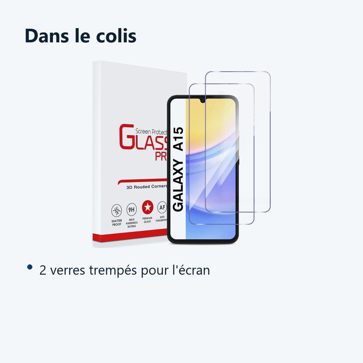 Contenu du colis – Verres Trempes X2 Pour Samsung Galaxy A15