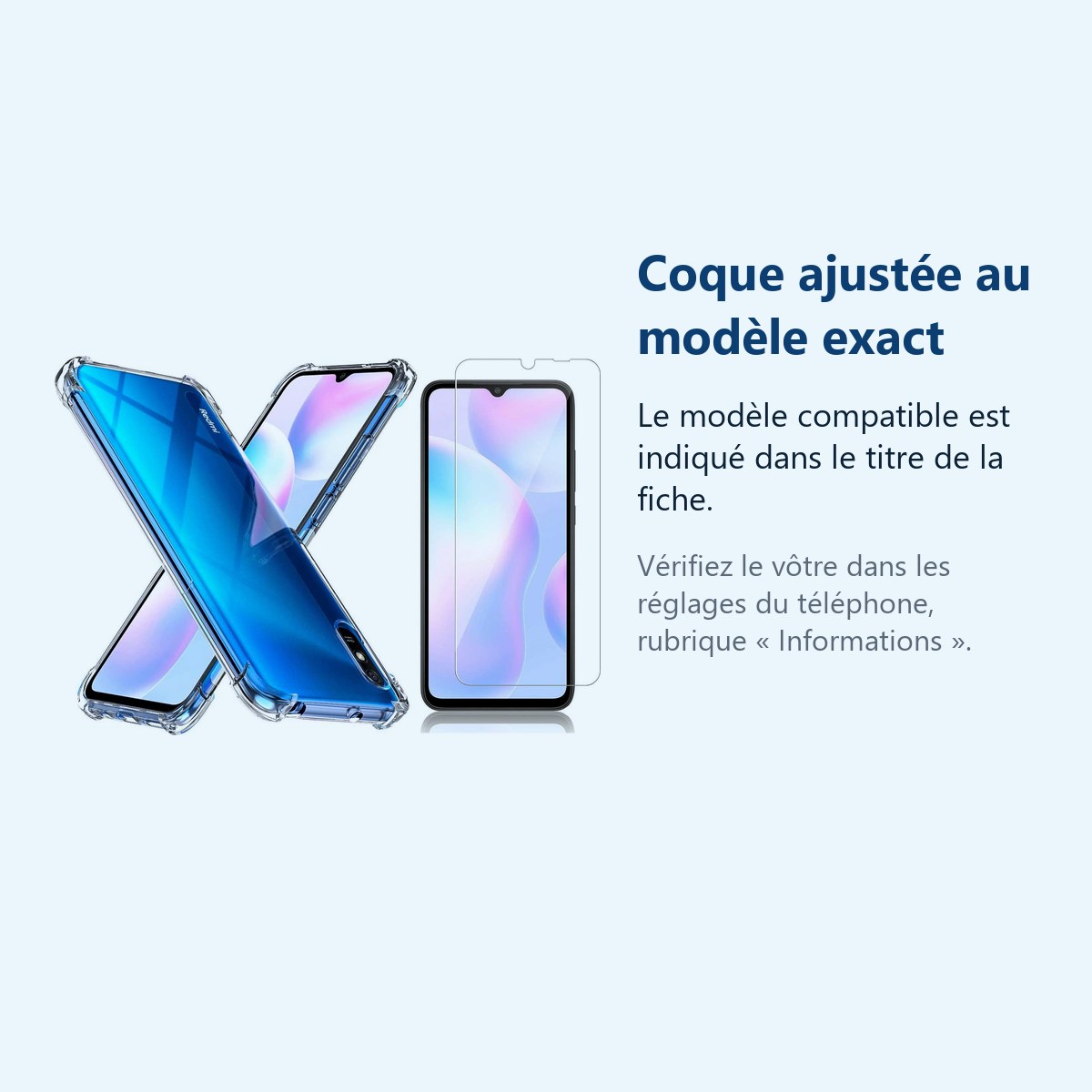 Accessoire ajusté au modèle exact – Coque Silicone Transparente Angles Renforces + Verre Trempe Pour Xiaomi Redmi 9A