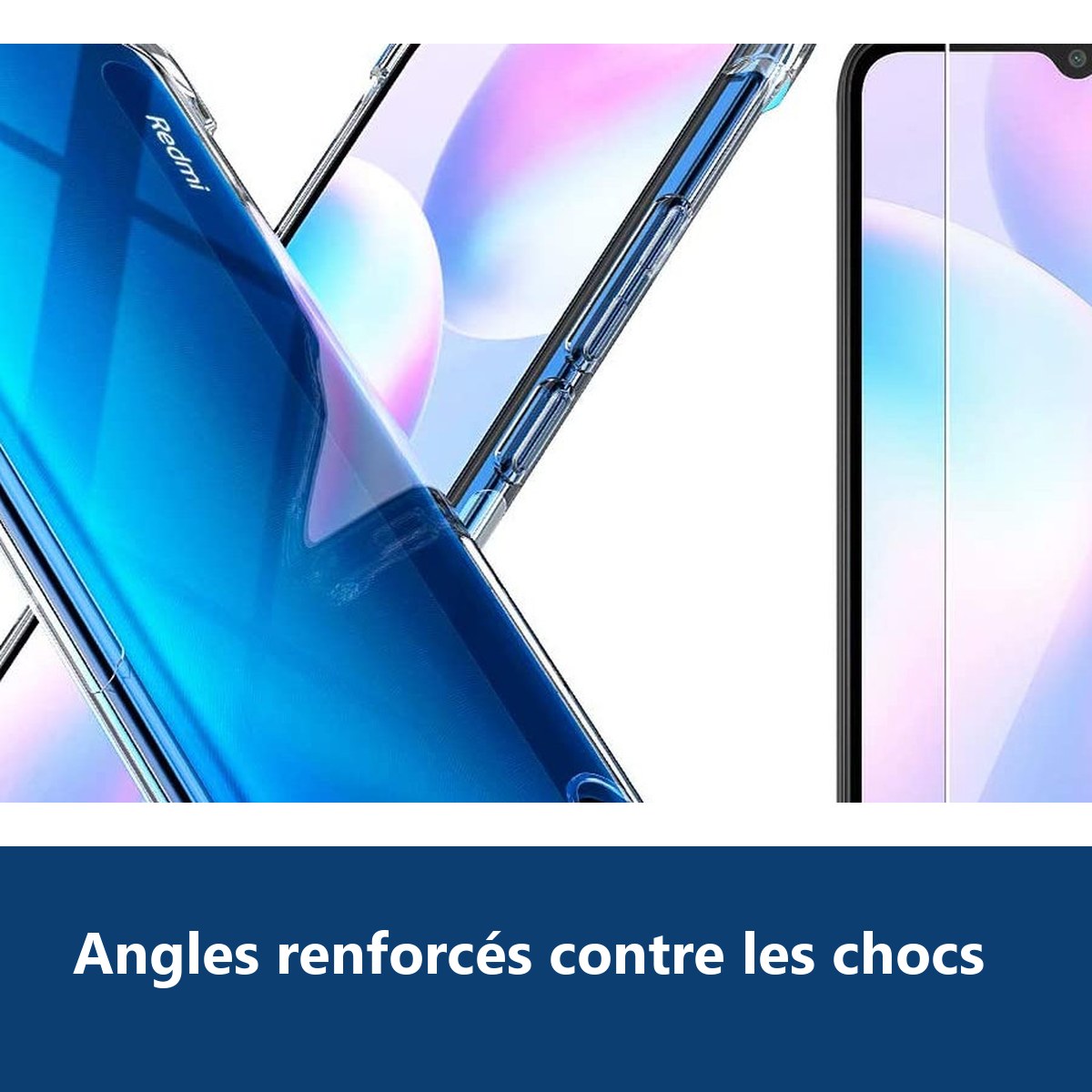 Vue de détail – Coque Silicone Transparente Angles Renforces + Verre Trempe Pour Xiaomi Redmi 9A