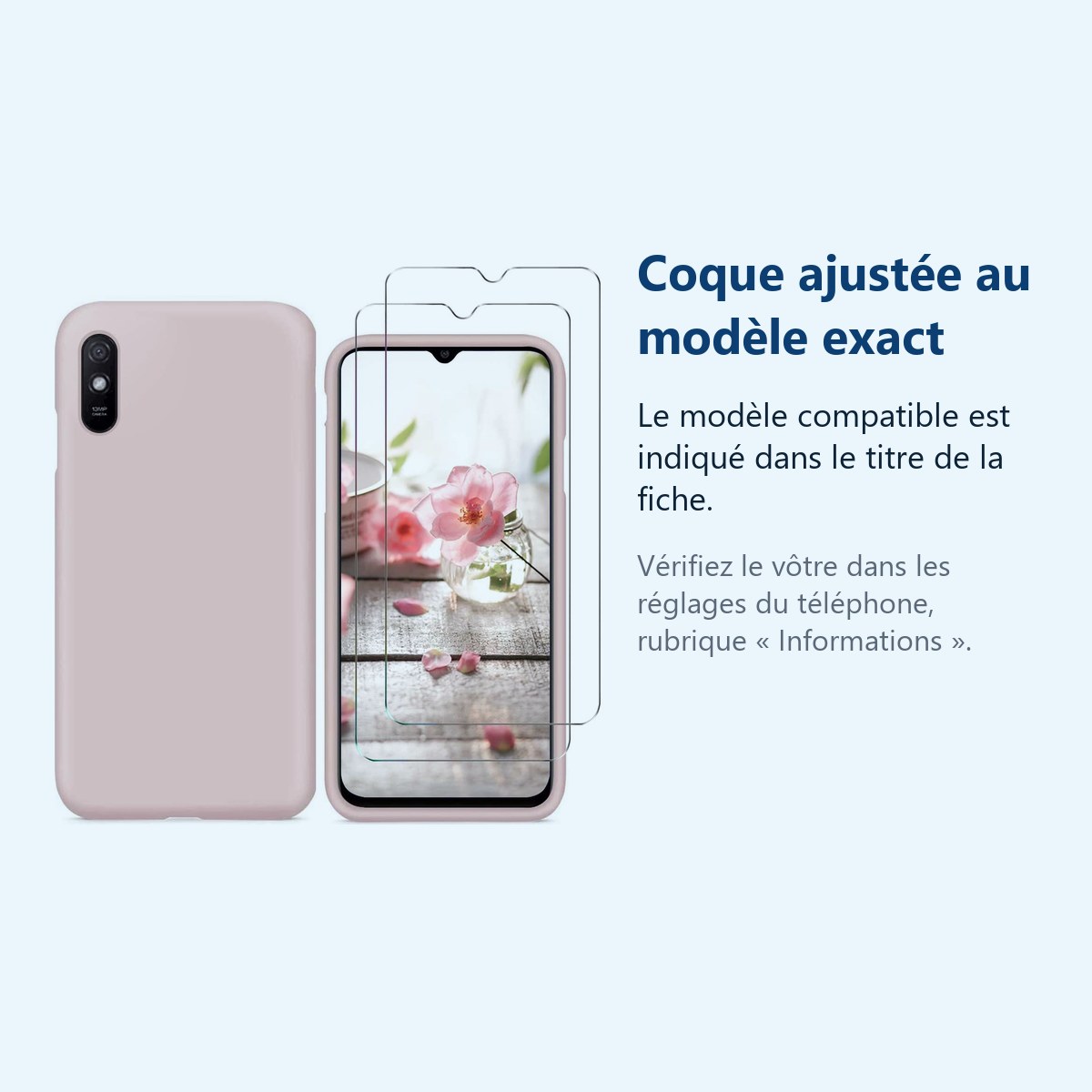 Accessoire ajusté au modèle exact – Coque Silicone Rose + 2 Verres Trempes Pour Xiaomi Redmi 9A