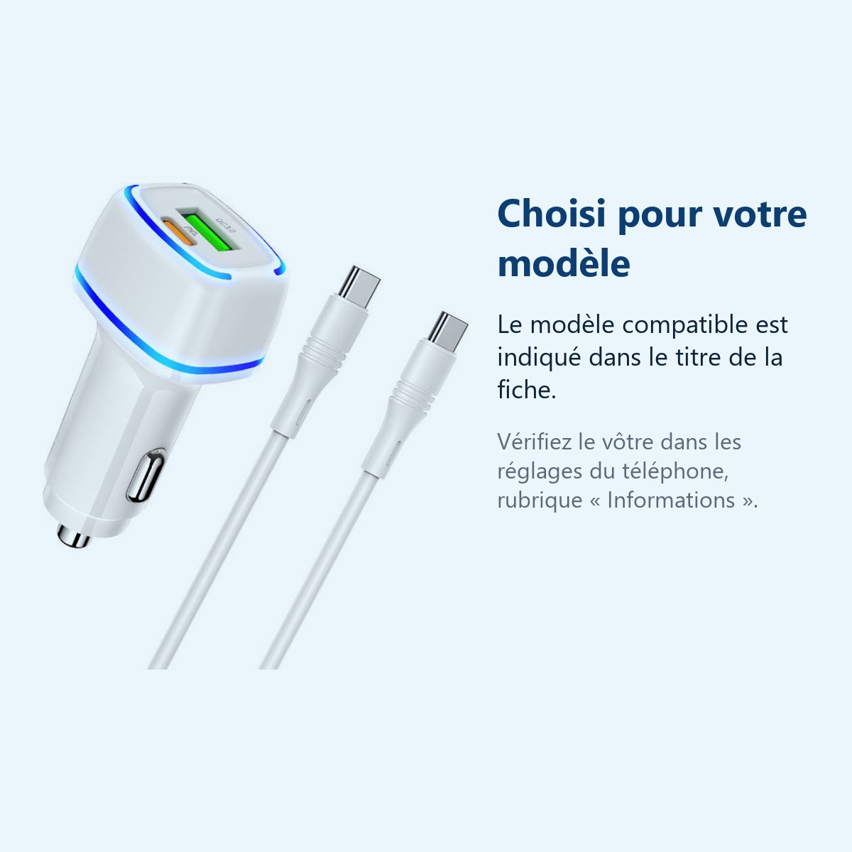 Accessoire ajusté au modèle exact – Chargeur voiture USB + Type C - QC 3.0 PD 20W 3A pour Xiaomi / Oppo / Realme / Vivo