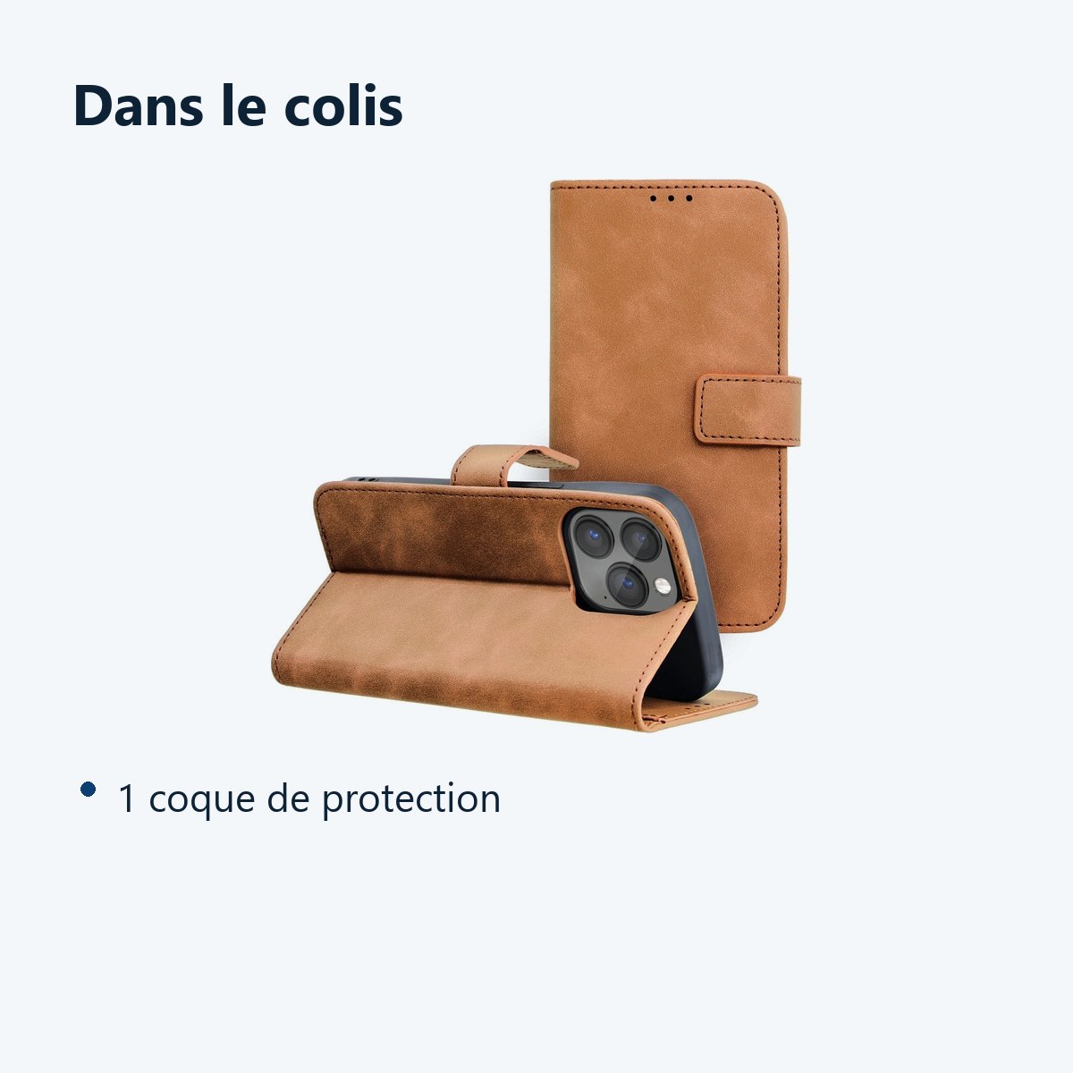 Contenu du colis – Coque Portefeuille couleur Marron Pour iPhone 14 Pro