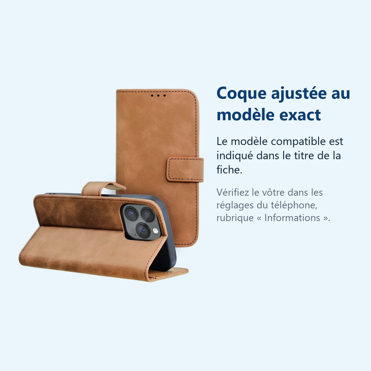 Accessoire ajusté au modèle exact – Coque Portefeuille couleur Marron Pour iPhone 14 Pro