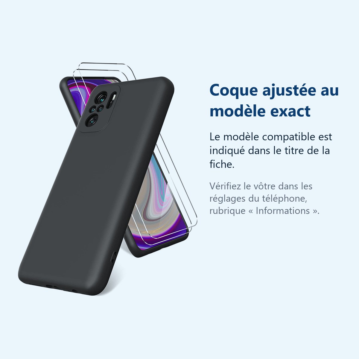Accessoire ajusté au modèle exact – Coque Silicone Noir + 2 Verres Trempes Pour Xiaomi Redmi Note 10 4G / Note 10S