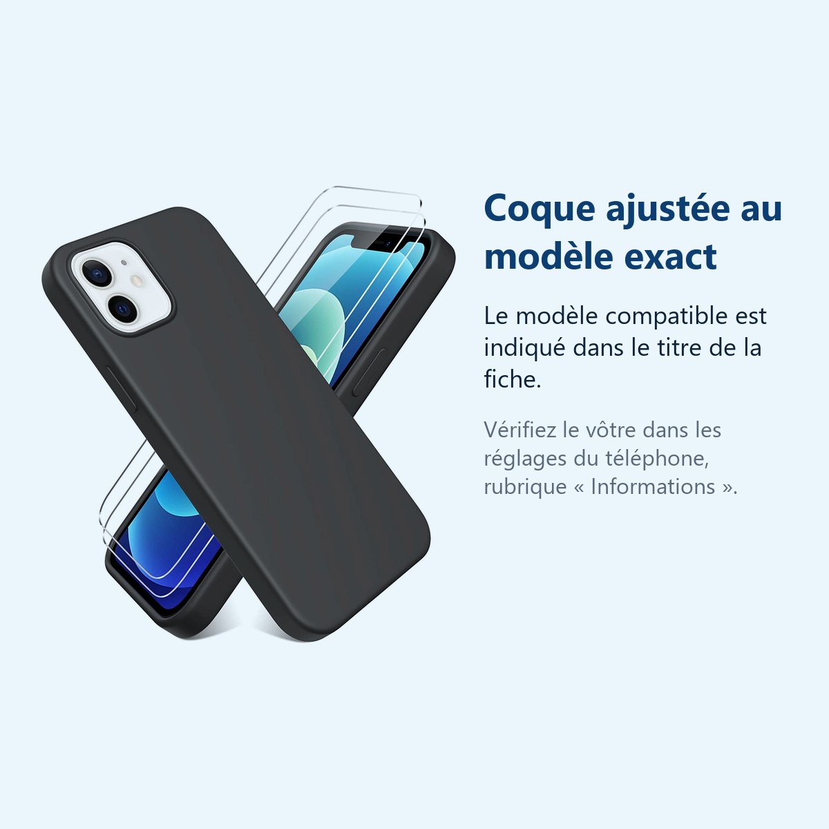 Accessoire ajusté au modèle exact – Coque Silicone Noire + 2 Verres Trempes Pour iPhone 13 Pro