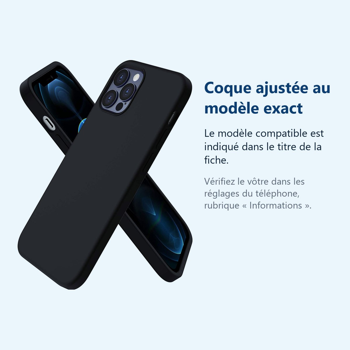 Accessoire ajusté au modèle exact – Coque Silicone Noire Pour iPhone 13 Pro