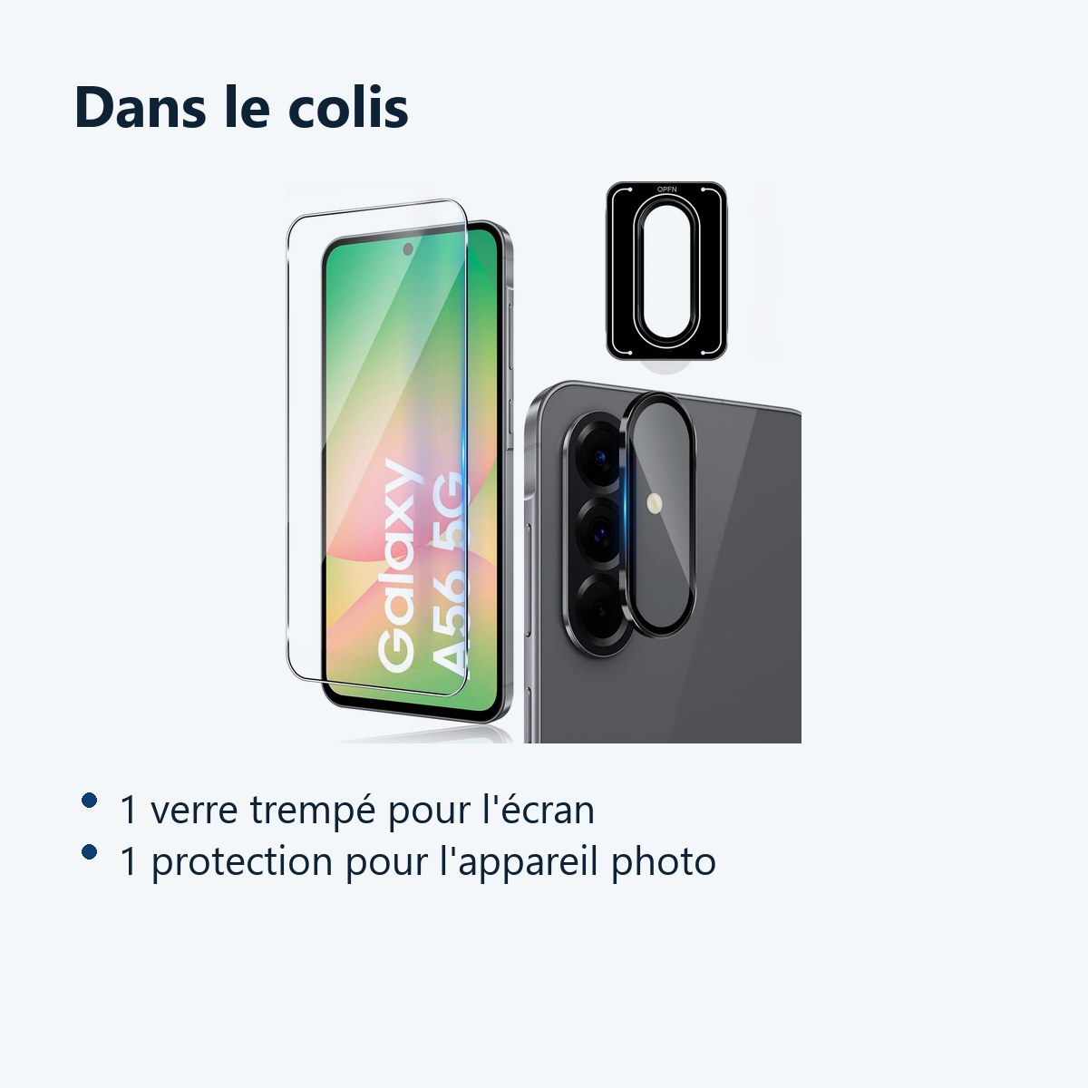 Contenu du colis – Verre Trempe et Protection Camera Arriere Transparent Pour Samsung Galaxy A56