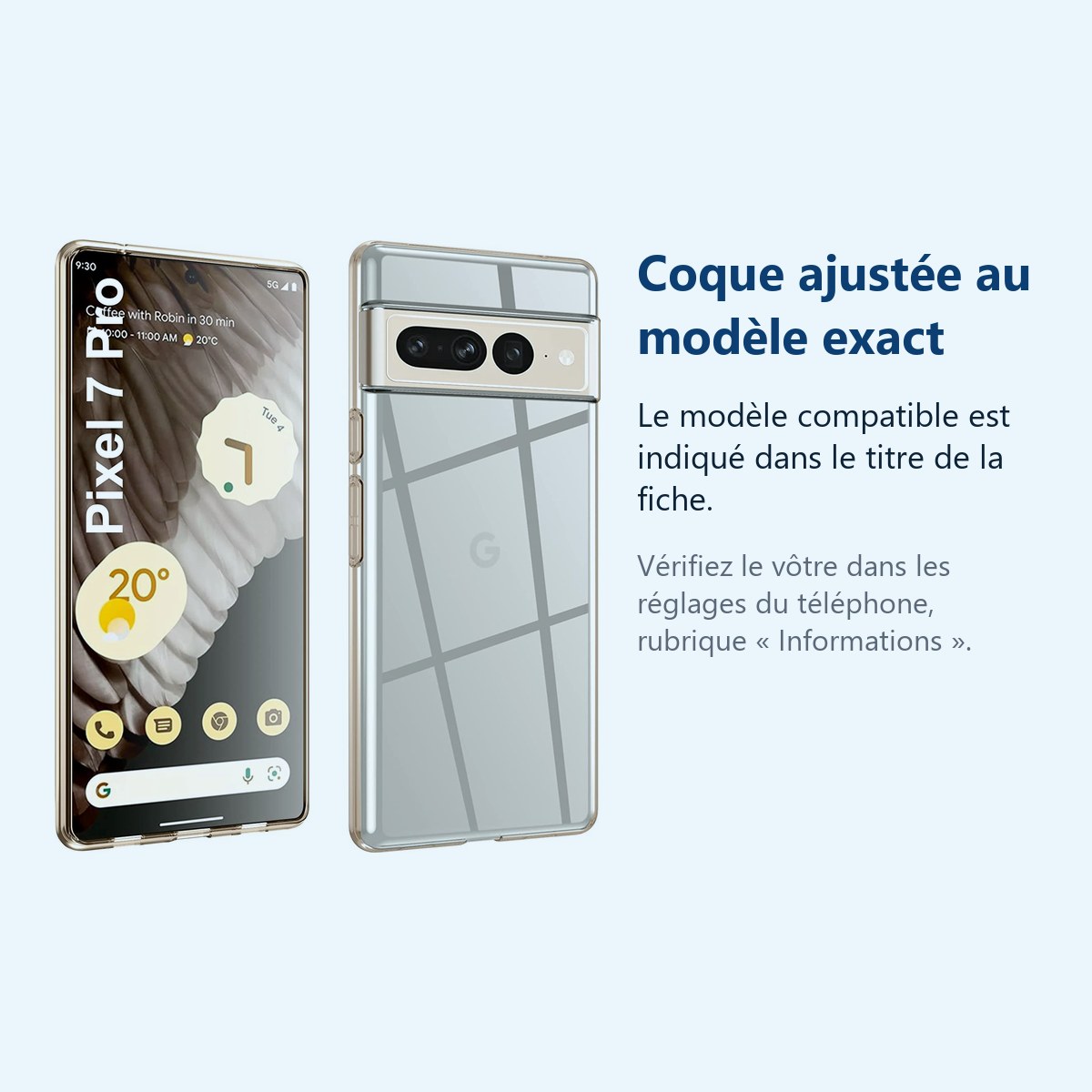 Accessoire ajusté au modèle exact – Coque Silicone Transparente Pour Google Pixel 7 Pro 5G