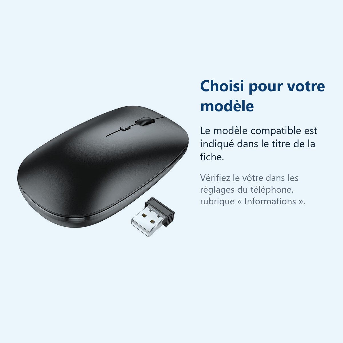 Accessoire ajusté au modèle exact – Souris optique sans fil Noire 2,4G DPI 1600